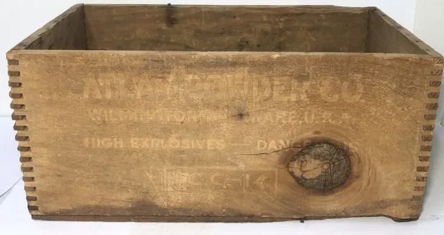 Vintage Danger High Explosives Wood Box Crate Atlas Brand Powder Dove Tail Read
