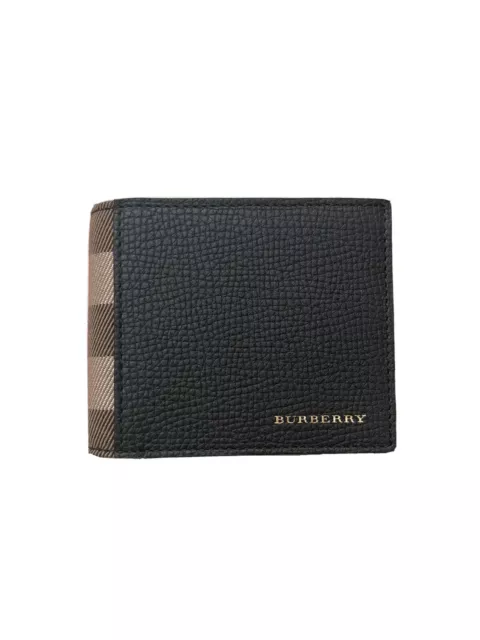 New Burberry Leather and House Check Bi-fold Black Wallet