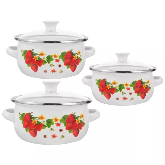 3 Pcs Enamel Instant Noodles School Canteen with Rice Heating Pot Soup Bowl Lid