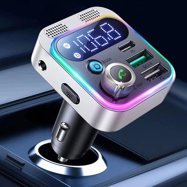 Bluetooth-compatible 5.0 MP3 Player 48W Car Charger Dual Mics AUX (Silver)