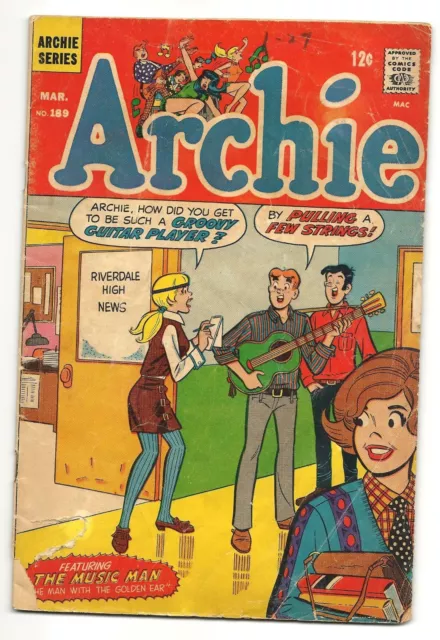 ARCHIE Comic Book, Archie Series No. 189, March 1969. "Groovy Guitar Player".