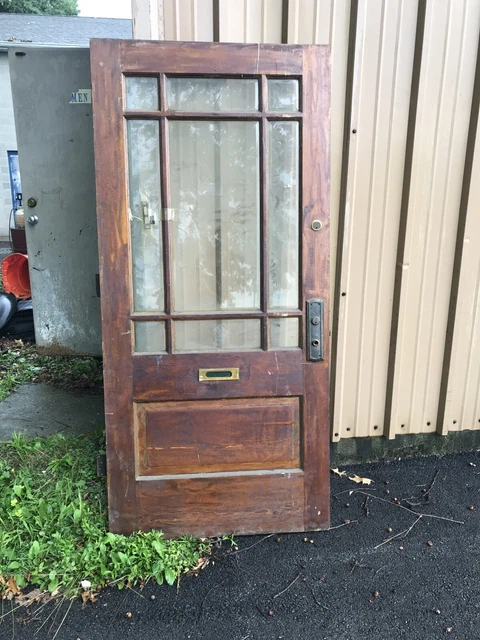 Cmp Antique Pine Beveled Glass Nine Light Entry Door 38.75 X 83