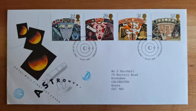 1990 Royal Mail First Day Cover ASTRONOMY, postmarked - FULL SET with card