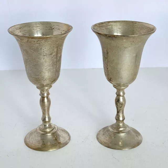 Vintage Silver Plate Cordial Wine Cup Fluted With Stem Pedestal Set of 2
