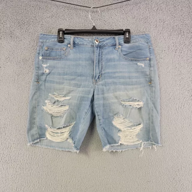 American Eagle Shorts Womens 12 Blue Slouchy Bermuda Distressed Cutoff Stretch