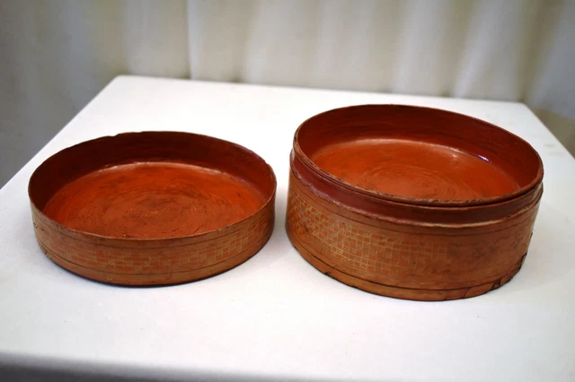 Vintage Laqué Boîte Thanakha Bu Myanmar Rangement Conteneur Main Peint Vieux " 7