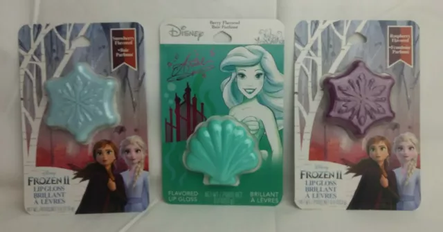 New Disney Princess FLAVORED LIP GLOSS Ariel and FROZEN II LOT OF 3 LIP GLOSS
