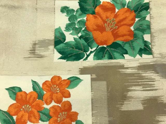 6493392: Japanese Kimono / Antique Nagoya Obi / Woven Shikishi Pattern & Flower