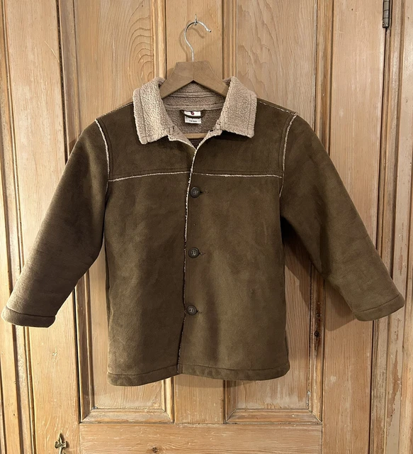 Giacca vintage in finta pelle di pecora marrone pelle scamosciata età 7-8 coccinella Woolworths