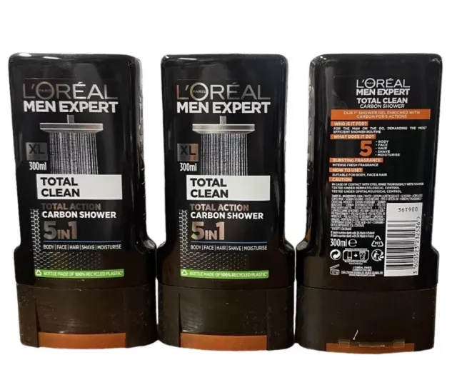 L'Oreal Paris Men Expert XL Total Clean Carbon Shower Body,Face,Hair 300ml 3pcs