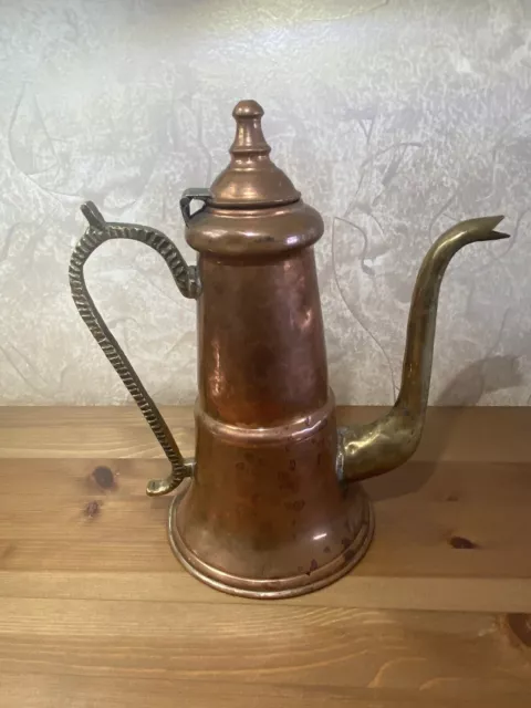 Antique  Coffee/Tea Pot Red Copper And Brass Arabian Islamic 2
