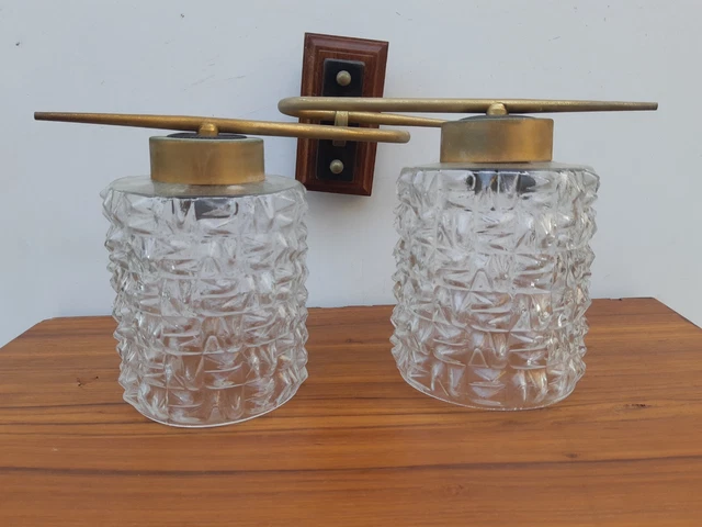 Ancienne Applique Murale Globes Verre Moulé - Lampe Vintage Année 50