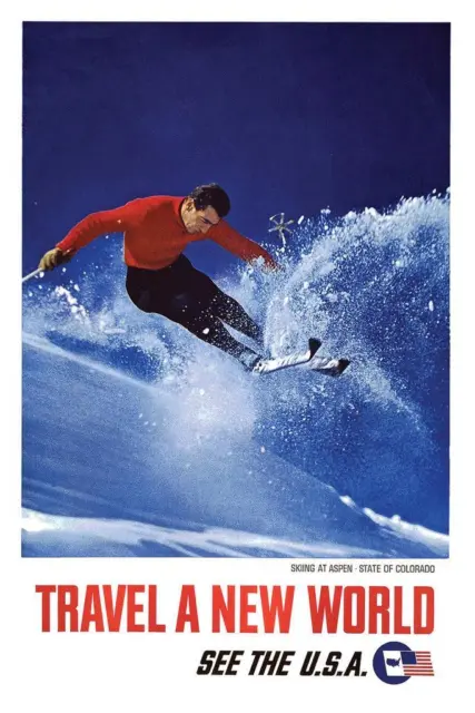 Aspen Colorado Skiing See The USA Retro Travel Art Print Poster 24x36 inch