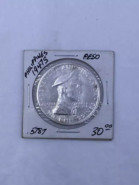 1947-S Philippines One Peso Silver Coin General Douglas MacArthur