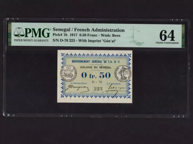 Senegal: P-1b, 0,50 Francos, 1917 * COLONIA DU SÉNÉGAL * PMG Ch. UNC 64 *