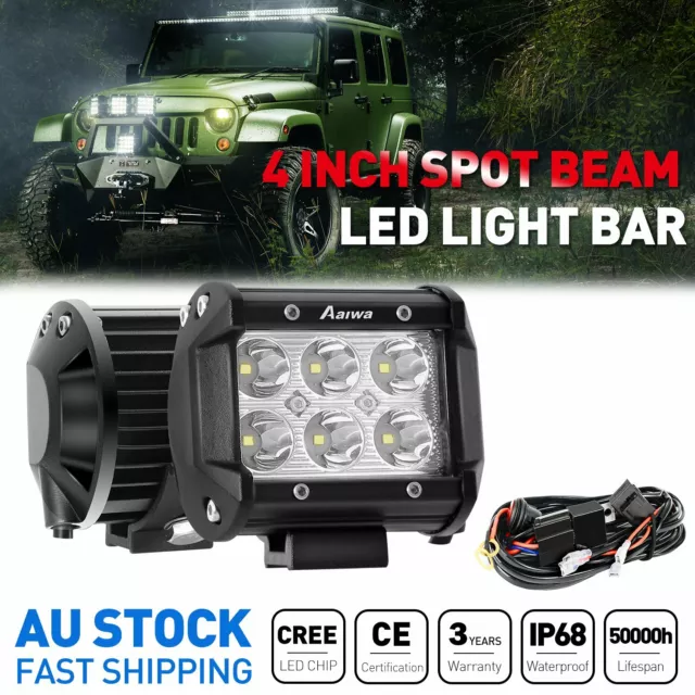 2x 4'' inch 36W LED Work Light Spot Driving Offroad SUV Truck + Wiring Harness