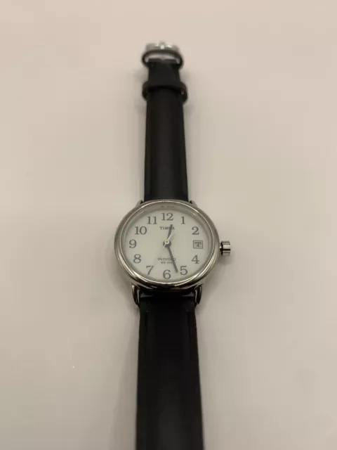 Women's Timex Easy Reader  Watch w/ Leather Strap - Silver/Black T2H331JT Tested
