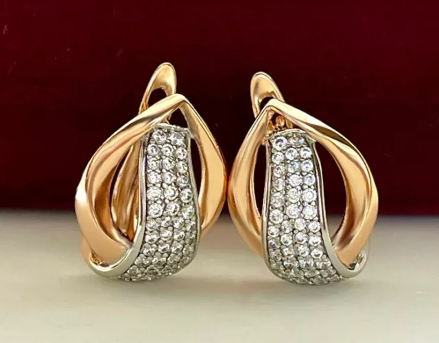 Luxe Boucles D'Oreilles Style Créole Zircon 750er Or 18K Plaqué Or Femme Cadeau