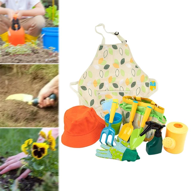 Ensemble Jardinage Enfant 7 Pièces - Avec Chapeau, Tablier, Gants, Pelles - Polyester - 115-145 Cm