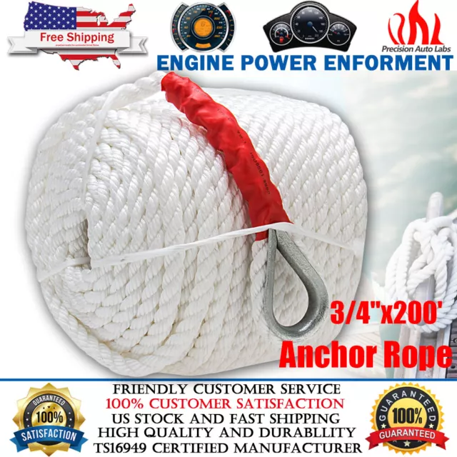 3/4"x200ft Twisted Three Strand Marine Anchor Rope Line Boat Sailboat w/ Thimble