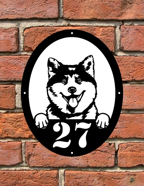 Letrero de placa de número de puerta personalizado con perro 018 akita