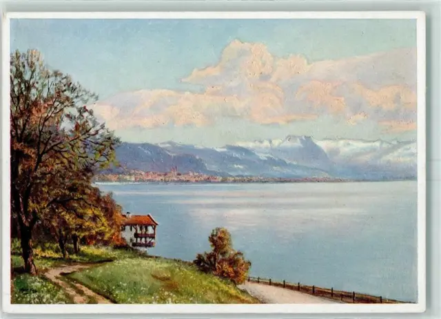 10402103 - Bregenz Bucht mit Montafoner Bergen Bregenz, Bezirk Kuenstlerkarte
