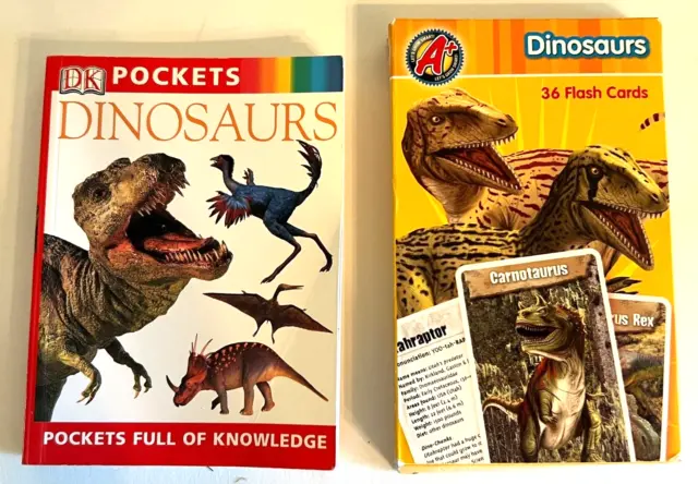 LOT of 2 Items DINOSAURS POCKET SMALL BOOK And 36 FLASH CARDS Learn