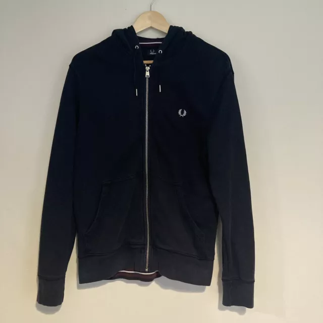 Fred Perry Men’s Navy Blue Zip Through Hooded Sweat Jacket Size Medium