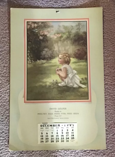 Vintage Advertising Calendar 1943 Bluebirds Happiness Photo Golper Watertown Wi