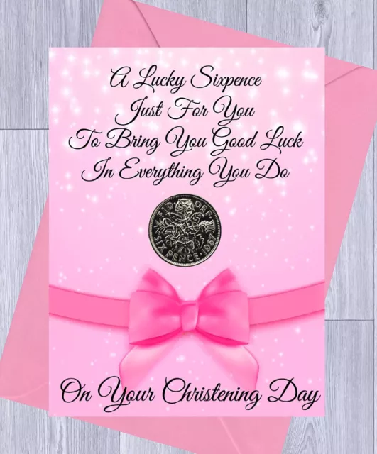 CHRISTENING Gift, LUCKY SIXPENCE GIRL or BOY Gift Card & Envelope