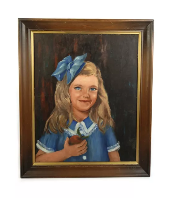 VINTAGE MID CENTURY 1960's Portrait Oil Painting of Beautiful Little ...