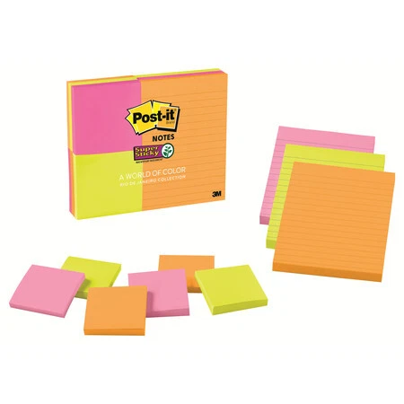 POST-IT 46339SSAU Pads in Rio de Janeiro Colors, (6) 3 x 3 & (3) 4 x 6, 90-Sht