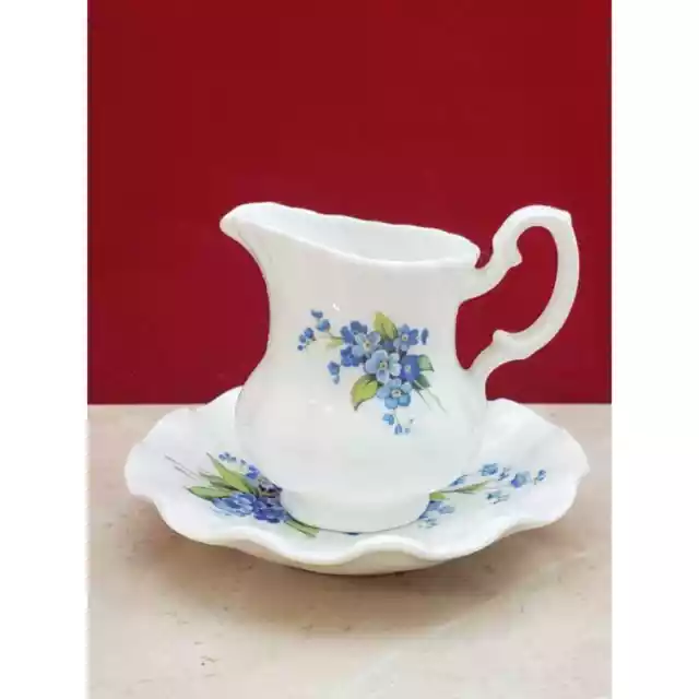 Jubilee Fine Bone China Creamer Jug and Saucer Blue Flowers