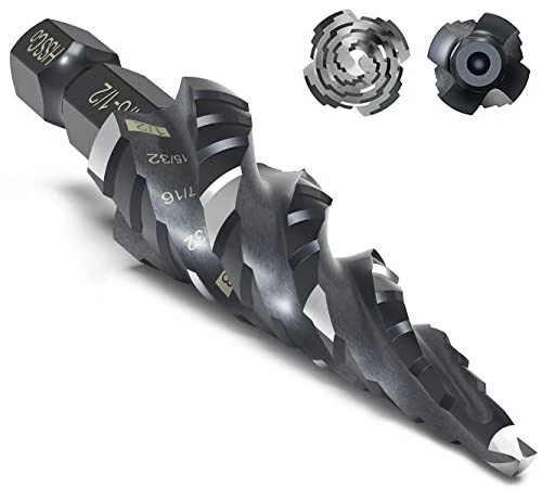 M35 Four Spiral Flute Step Drill Bit Set 1/8"-1/2" （13 Sizes ）1/4" Hex Shank ...