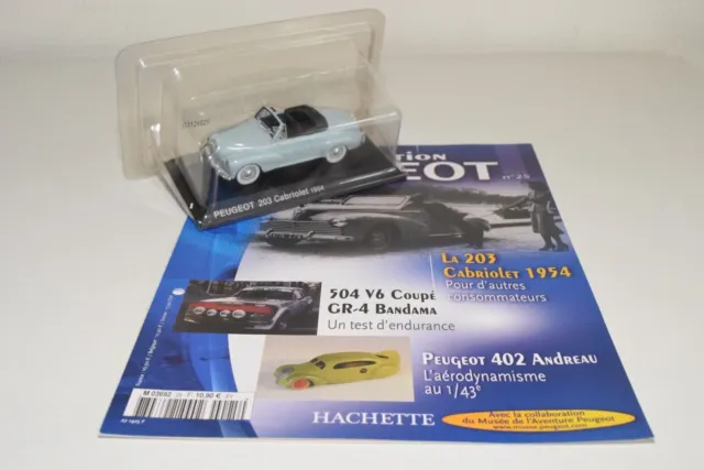 A40 1:43 Norev Hachette Peugeot 203 Cabriolet 1954 Light Blue Mib +Magazine