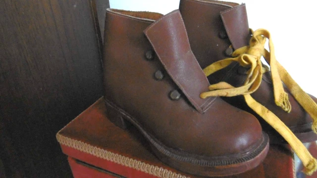 Antique children's handmade leather Wooden clogs 1890s Victorian shoes