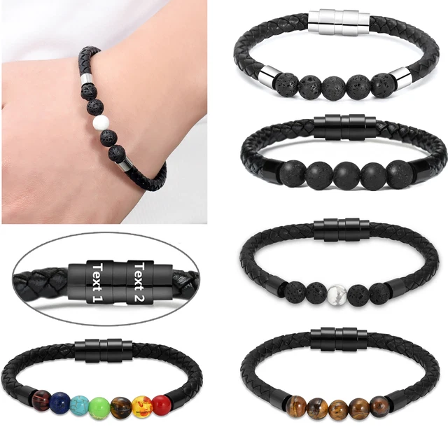 Beaded Leather Bracelet Cremation Jewellery Mens Memorial Urn Bracelet For Ashes