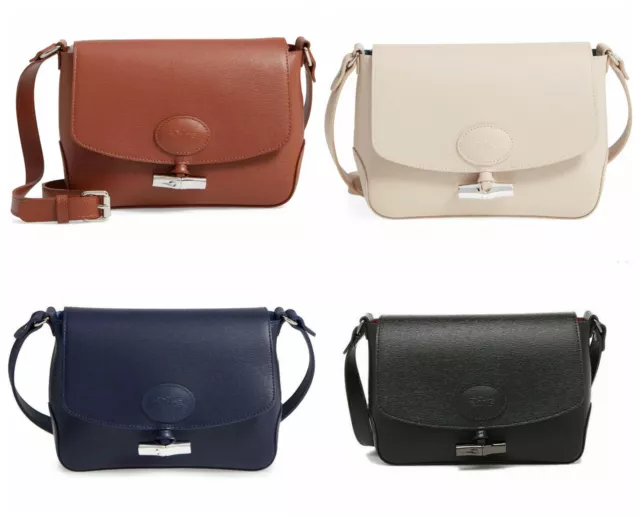 NWT Longchamp Roseau Leather Crossbody Bag Ivory Brown Black Navy Brandy AUTHNTC