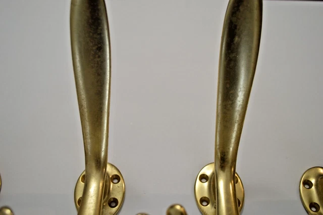 Vintage German Metal Coat Hook Set (4) Vogel Peterson Brushed Matte Brass Finish 2