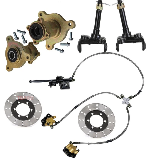Front Steering Spindle 3 Stud Wheel Hub Brake Caliper Rotor Quad ATV Go Kart