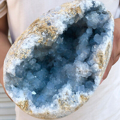 9.1LB Natural blue celestite geode quartz crystal mineral specimen healing zzsx