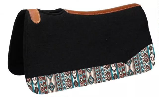 New! 31" x 32" BLACK FELT SADDLE PAD w/ Navajo print wear leather Argentina Cow