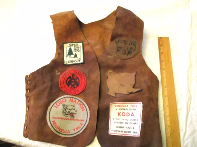VINTAGE YMCA Y-INDIAN Guide Leather Vest With Patches 1970'S $12.95 ...