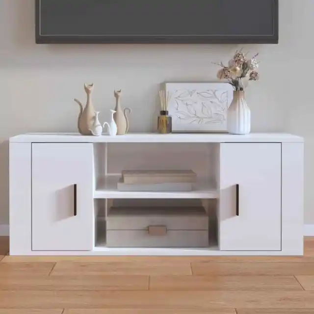 High Gloss Cabinet Entertainment Unit TV Table Stand Wooden Storage Shelf White