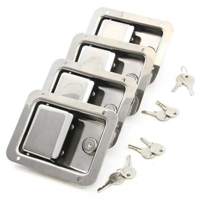 5.5"*4.25" 4-Trailer Paddle Door Latch Handle RV Truck Tool Box Lock Steel+Keys
