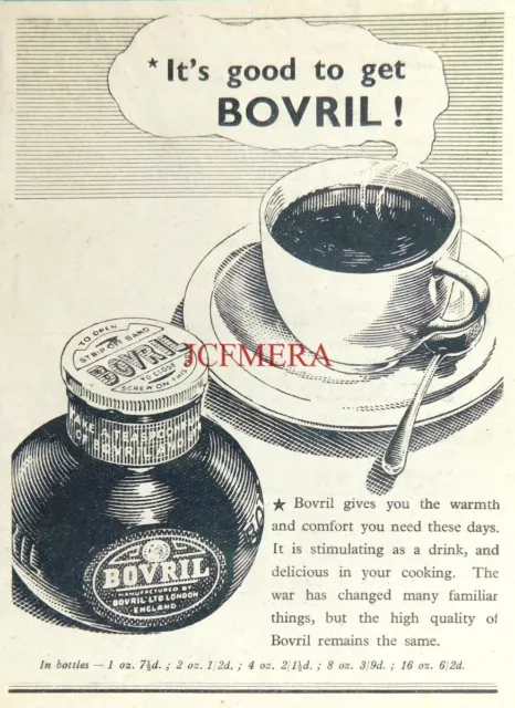 WW2 BOVRIL Hot Beef Extract Food Drink #2, Small Original 1944 Advert : 666/55