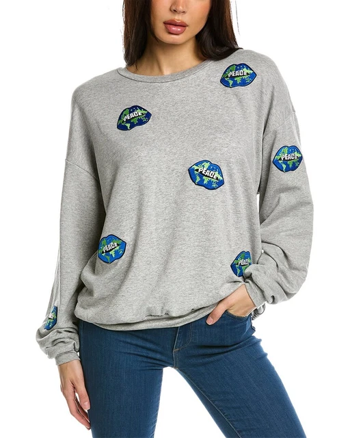 Lauren Moshi Embroidered Patch Sweatshirt Women's Grey M Lauren Moshi Embroidered Patch Sweatshirt Women's Grey M