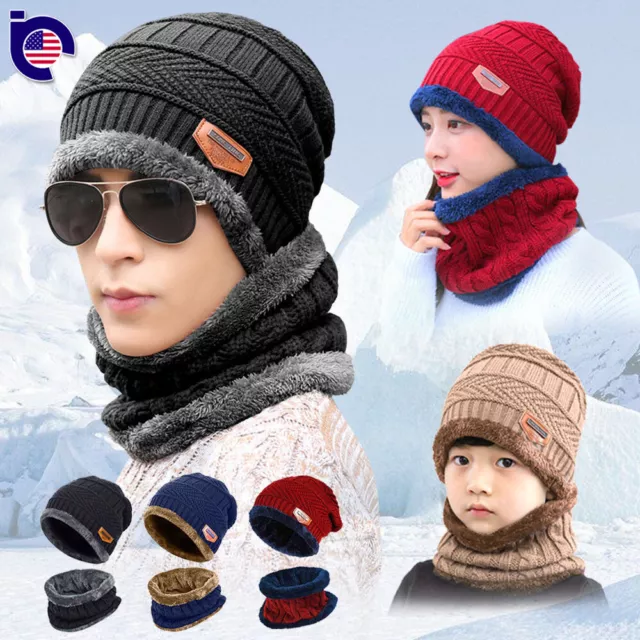 Winter Beanie Hat Scarf Set Fleece Warm Balaclava Snow Ski Cap for Kid Men Women