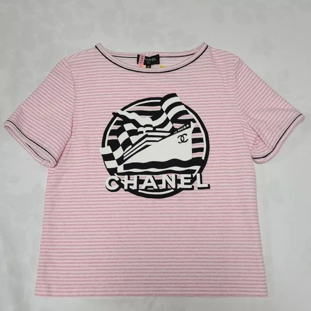 CHANEL BIG LOGO T-Shirt Sportsline Cotton Black Size M used