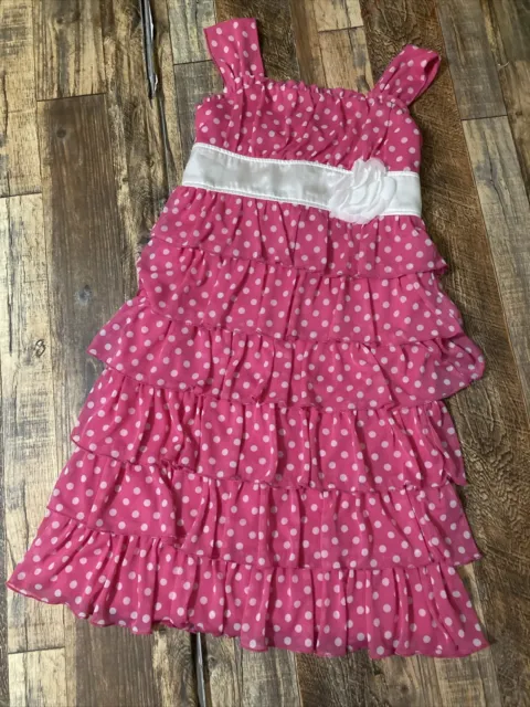 Girls My Michelle Pink Polka Dot  Ruffle Dress Size 12